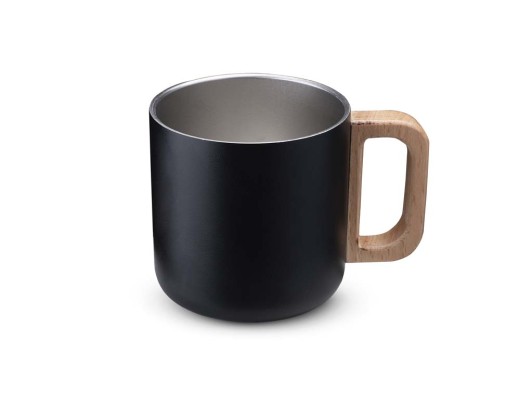 Caneca térmica com alça em madeira Personalizado
