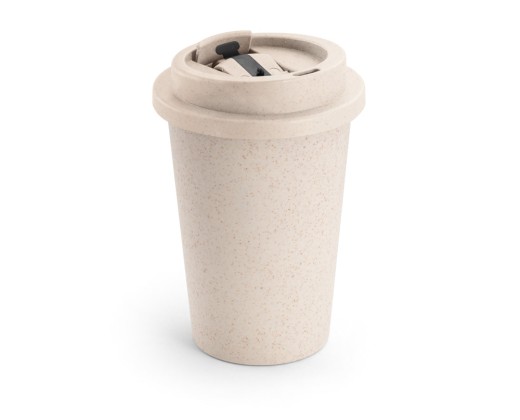 Copo de viagem em fibra de bambu e PP com tampa flip top (380 mL) para brinde