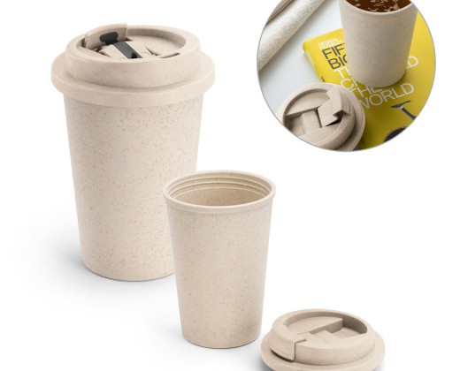 Copo de viagem em fibra de bambu e PP com tampa flip top (380 mL) para brinde