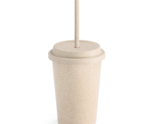 Copo de viagem de 450ml em fibra de bambu e PP com tampa e canudo corporativo