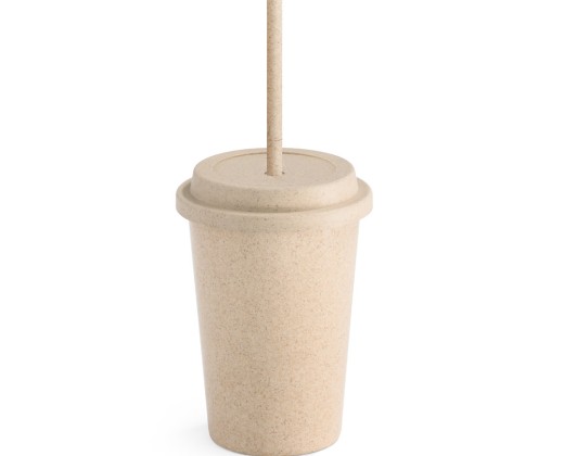 Copo de viagem de 450ml em fibra de bambu e PP com tampa e canudo corporativo