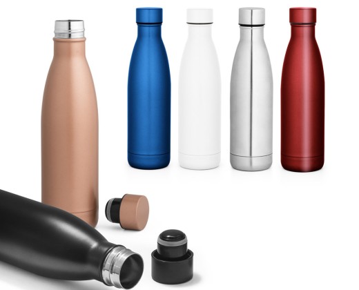 Garrafa térmica em aço inox de parede dupla isolada a vácuo (500 mL) com logotipo