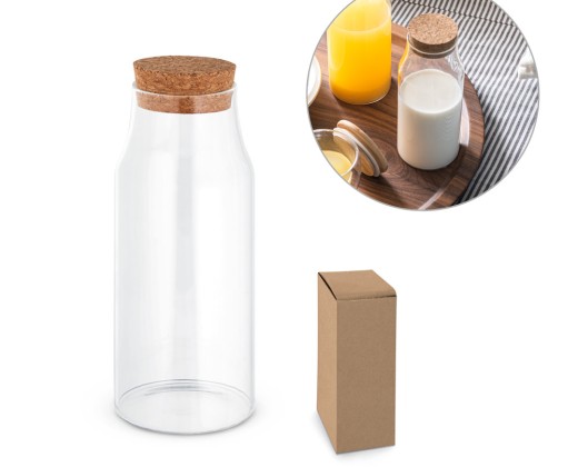 Garrafa em vidro borosilicato com tampa de cortiça 800 mL promocional