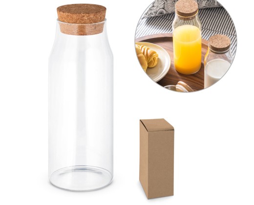 Garrafa em vidro borosilicato com tampa em cortiça 1 L personalizado