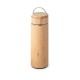 Garrafa térmica em aço inox e bambu, de parede dupla isolada a vácuo (440 mL) brinde