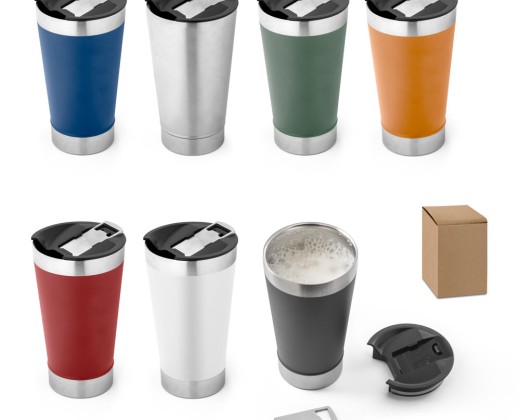 Copo de viagem em aço inox térmico, com parede dupla isolada a vácuo (630 mL) brinde