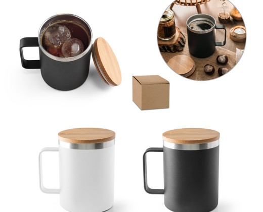Copo de viagem térmico em aço inox 90% reciclado de parede dupla isolada a vácuo (420 mL) com logotipo
