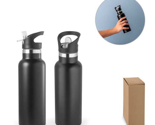 Garrafa térmica em aço inox de parede dupla isolada a vácuo (570 mL) com logotipo