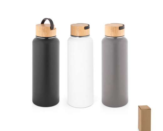 Garrafa térmica em aço inox 90% reciclado de parede dupla isolada a vácuo, com revestimento em pó (1200 mL) corporativo