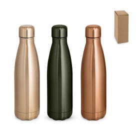 Garrafa térmica em aço inox de parede dupla isolada a vácuo, com acabamento metalizado (510 mL) promocional