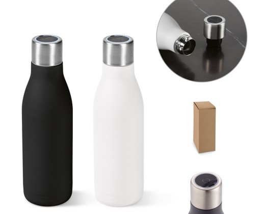Garrafa térmica em aço inox 90% reciclado de parede dupla com sistema de auto-sanitização UV (500 mL) brinde