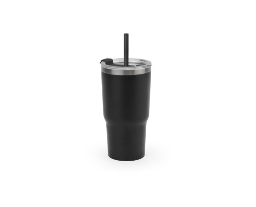 Copo de viagem térmico e compacto, em aço inox 91% reciclado de parede dupla isolada a vácuo, com acabamento mate (600 mL) promocional