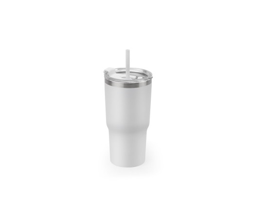 Copo de viagem térmico e compacto, em aço inox 91% reciclado de parede dupla isolada a vácuo, com acabamento mate (600 mL) promocional
