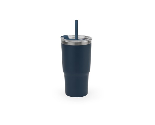 Copo de viagem térmico e compacto, em aço inox 91% reciclado de parede dupla isolada a vácuo, com acabamento mate (600 mL) promocional