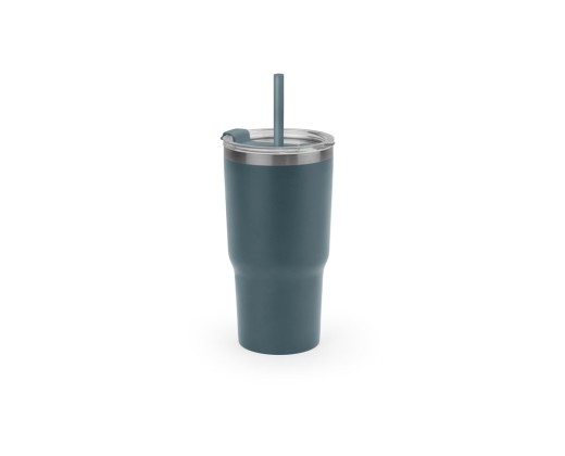 Copo de viagem térmico e compacto, em aço inox 91% reciclado de parede dupla isolada a vácuo, com acabamento mate (600 mL) promocional