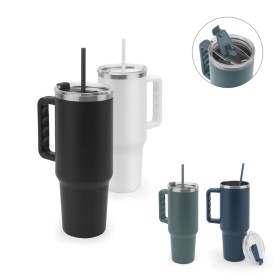 Copo de viagem térmico, de grande dimensão, em aço inoxidável 91% reciclado de parede dupla isolada a vácuo (1300 mL) com logotipo