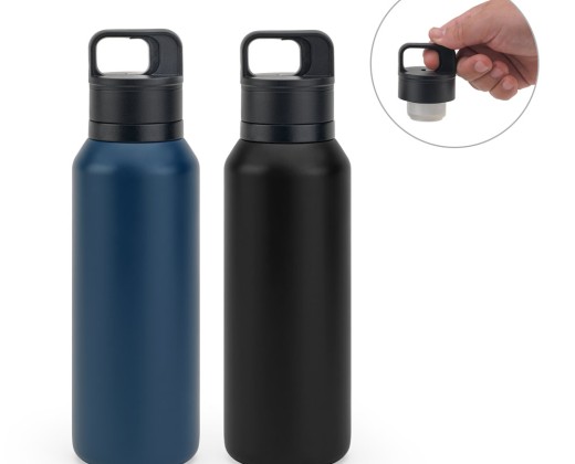 Garrafa térmica em aço inox 91% reciclado com parede dupla isolada a vácuo (590 mL) com logotipo