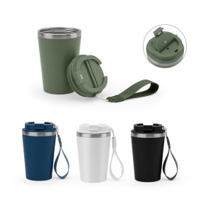 Copo de viagem térmico em aço inox 90% reciclado de parede dupla, com acabamento em mate (440 mL) com logotipo