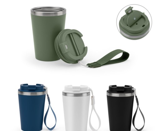 Copo de viagem térmico em aço inox 90% reciclado de parede dupla, com acabamento em mate (440 mL) com logotipo