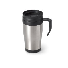 Caneca de viagem térmica de aço inox e PP, de parede dupla isolada a ar (420 mL) brinde