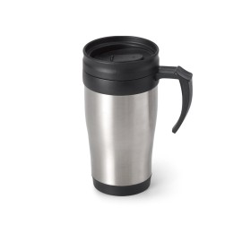 Caneca de viagem térmica de aço inox e PP, de parede dupla isolada a ar (420 mL) brinde