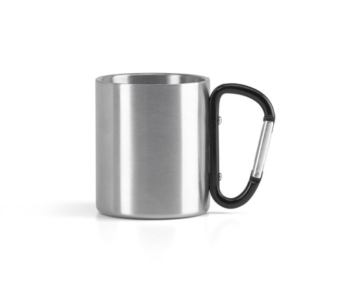 Caneca em aço inox, com pega em forma e função de mosquetão (230 mL) promocional