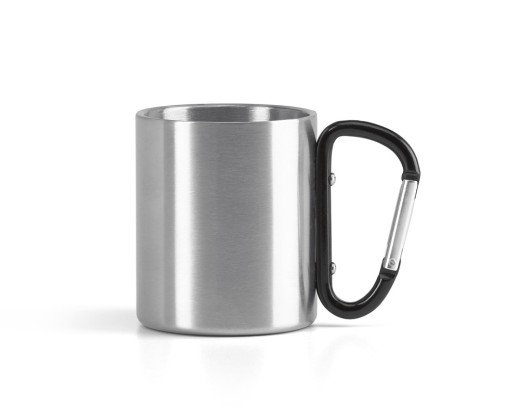 Caneca em aço inox, com pega em forma e função de mosquetão (230 mL) promocional