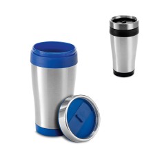 Copo de viagem em aço inox e PP, térmico com parede dupla isolada a ar (420 mL) corporativo