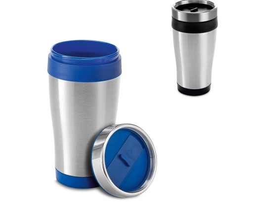 Copo de viagem em aço inox e PP, térmico com parede dupla isolada a ar (420 mL) corporativo