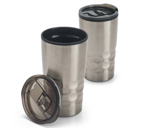 Copo de viagem em aço inox e PP, térmico com parede dupla isolada a ar (510 mL) promocional