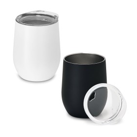 Copo de viagem em aço inox, térmico com parede dupla isolada a vácuo (400 mL) com logotipo