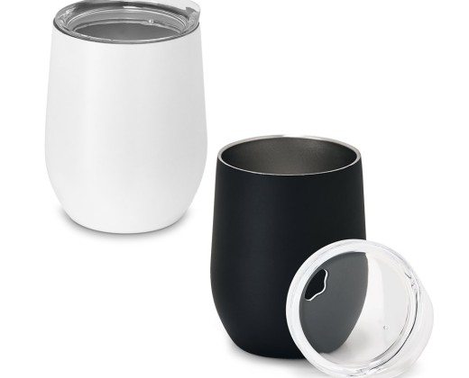 Copo de viagem em aço inox, térmico com parede dupla isolada a vácuo (400 mL) com logotipo