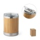 Copo de viagem térmico em aço inox e bambu, de parede dupla isolada a ar e fecho deslizante (350 mL) com logotipo