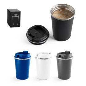 Copo de viagem térmico em aço inox e PP, de parede dupla isolada a vácuo (470 mL) brinde