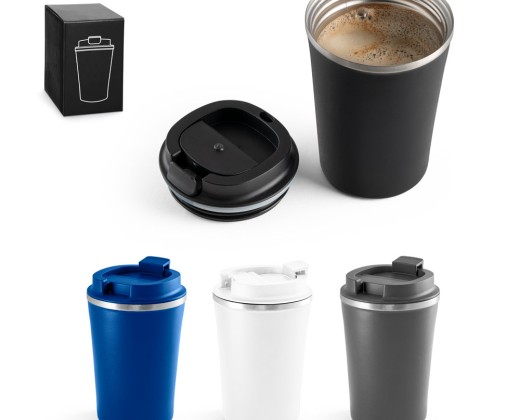 Copo de viagem térmico em aço inox e PP, de parede dupla isolada a vácuo (470 mL) brinde